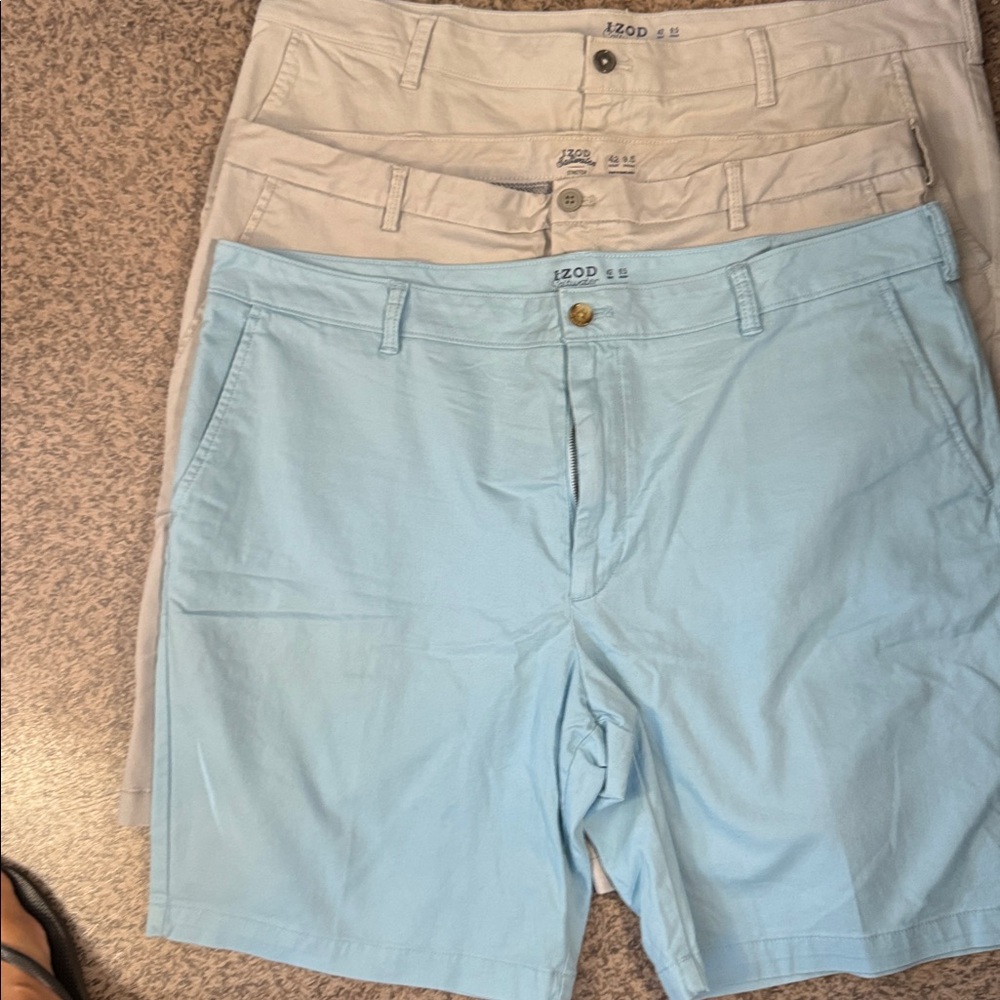Lot of 3 Izod Saltwater Shorts -Light Blue and Beige